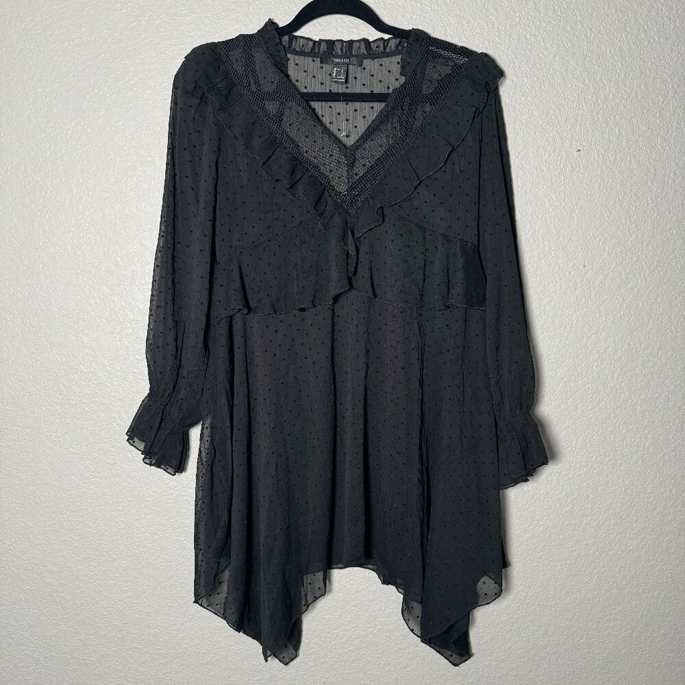 Forever 21 Tie Neck Balloon Sleeves Textured Flared Dress